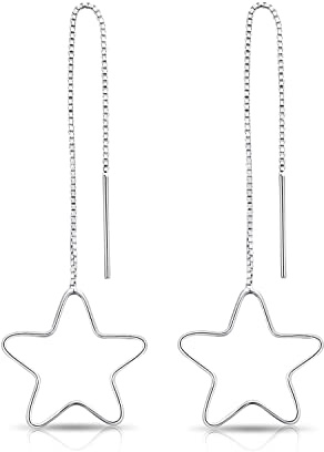 DTPsilver - Damen - Ohrringe Ohrhänger Durchzieher Kette 925 Sterling Silber Star/Stern