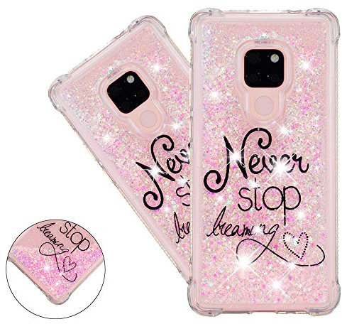 COTDINFOR pour Huawei Mate 20 Custodia Silicone Trasparente Design Ultrasottile Bling Glitter Flowing Liquido Quicksand Cute TPU Bumper Custodia per Huawei Mate 20 Pink Dreaming YB.