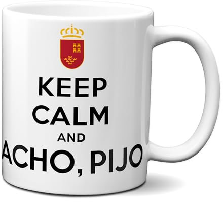 Planetacase - Taza Keep Calm and Acho Pijo - Cerámica - Apta para Microondas y Lavavajillas - 330 mL - Diseño Original y Divertido - Ideal para Regalar, Acho, Pijo