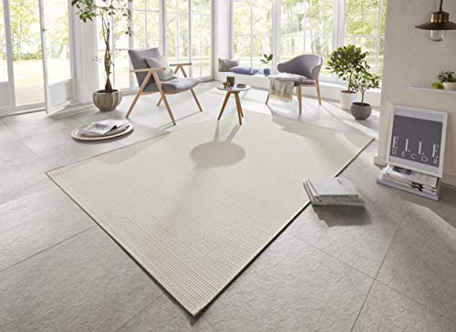 Elle Decoration Millau In- und Outdoor Teppich 160x230cm – Kurzflor Wetterfest Wasserfest Modern Plain Unifarben Design für Terrasse Balkon Wohnzimmer Schlafzimmer Esszimmer Küche Flur in Creme Beige