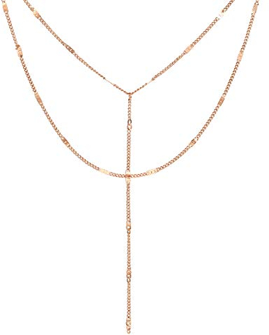Happiness Boutique Damen Mehrreihige Kette Rosegold | Filigrane Y Kette Edelstahlschmuck