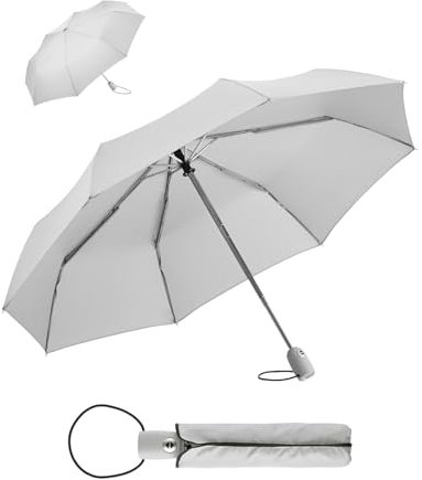 FARE Regenschirm (hellgrau) - öffnet & schließt automatisch - kompakt, windsicher, sturmfest & wasserabweisend - stabiler Taschenschirm - Perfekter Begleiter für Damen und Herren