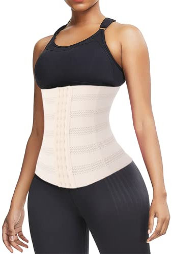 WEICHENS Breathable 3 Hooks Steel Boned Interlacement Waist Trainer Shapewear Waist Trimmer Cincher Corset - beige - S