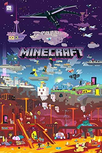 Tainsi Minecraft, World Beyond, Poster de jeu en bois, multicolore, cadeau sans cadre 30 x 46 cm – LS-028