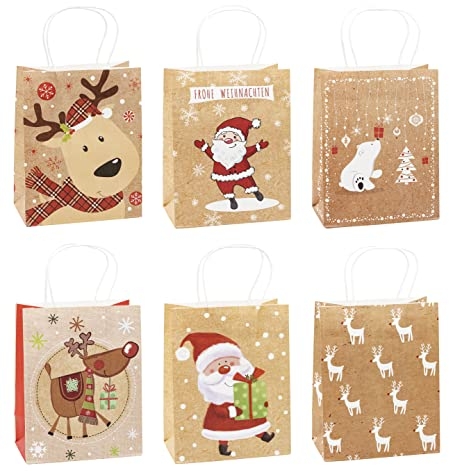 TSI Geschenktüten aus Kraftpapier WEIHNACHTEN, 12er Packung, Größe: Mittel (HxBxT 23 x 18 x 10 cm), Art. Nr. 88016