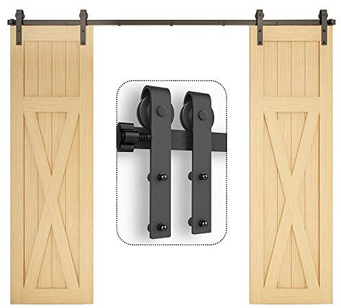 TSMST 365CM/12FT Sliding Barn Door Hardware Kit Track Roller Closet Accessory for Double Door