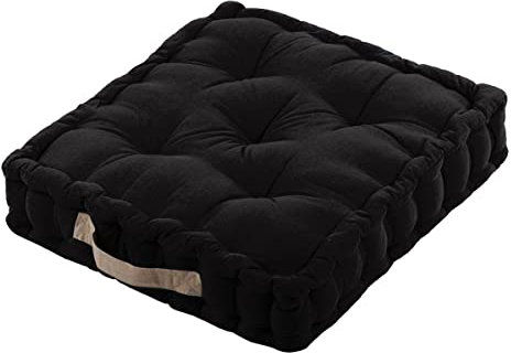 Stof - Coussin de Sol - Taille 45x45 cm - 100% Coton - Couleur Noir Lin - Modèle Duo - Épaisseur Idéale - Confortable et Élégant - Agréable au Toucher