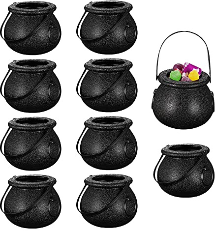 10 Stück Mini Hexenkessel Schwarz Candy Bucket mit Griff Kessel Halloween Candy Holder Topf Schädelköpfe geformte Neuheit Kessel Tassen Süßes oder Saures Bonbonhalter Party Gefälligkeiten Witch