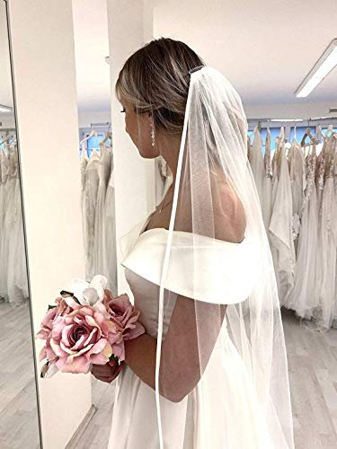 Pet-Jos Satinband Brautschleier Hochzeitsschleier Satinschleier lange Kathedrale Kapelle weißer Elfenbein Tüllschleier eleganter klassischer Schleier (Royal: 365cm, Weiß (White))