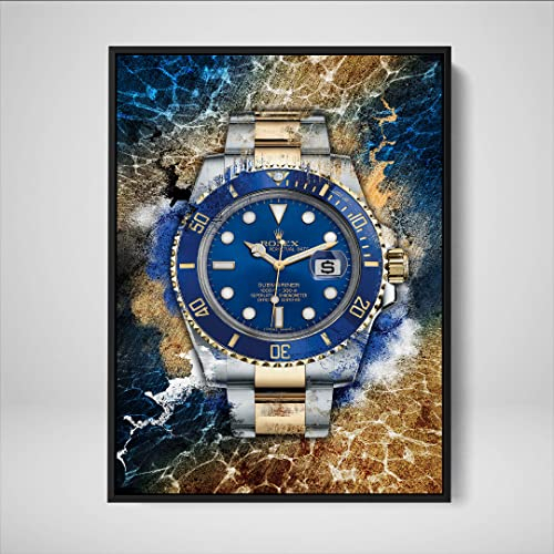 DEVICI Gerahmte Wandbilder – Rolex Submariner Bluesy Two-Tone – Gerahmte Wandbilder Wohnzimmer, Büro, Bilder Leinwand, Poster & Kunstdrucke, Gerahmte Wanddekoration Wohnzimmer