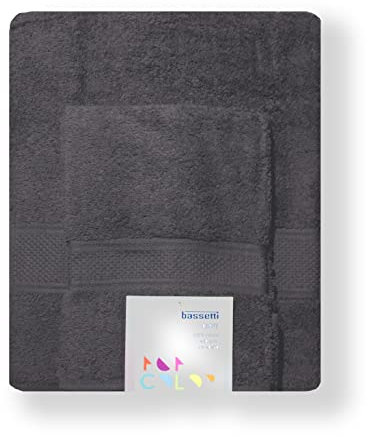 Bassetti - Coppia Asciugamani Da Bagno Viso e Bidet Asciugamano con Ospite | 60x110 + 40x60 cm | Col. (G6 - Grigio)