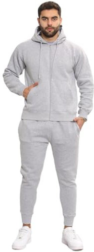 A2Z Mens Plain Tracksuit Athletic Hooded Hoodie with Joggers - T.S Plain Grey M