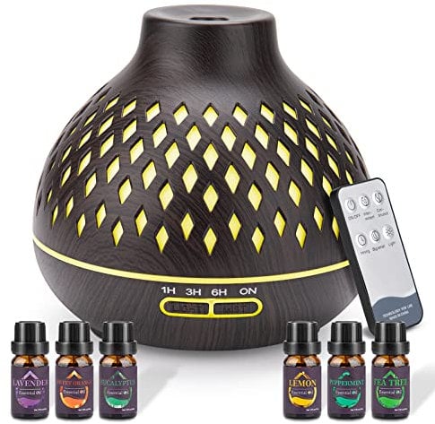 SPLITSKY 400ML Essential Oil Diffuser with 6*essential oil ,electric remote control aroma Air diffuser Humidifier with Waterless Auto-Off,7 LED Light Colors for Bedroom, home