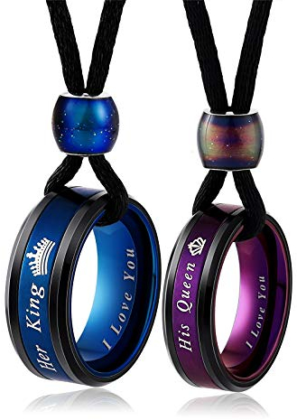 Lieson Verlobungsring Edelstahl Damen und Herren, Partnerringe Krone Her King und His Queen Trauringe mit Gravur I Love You Damen Größe 49 (15.6) & Herren Größe 54 (17.2)
