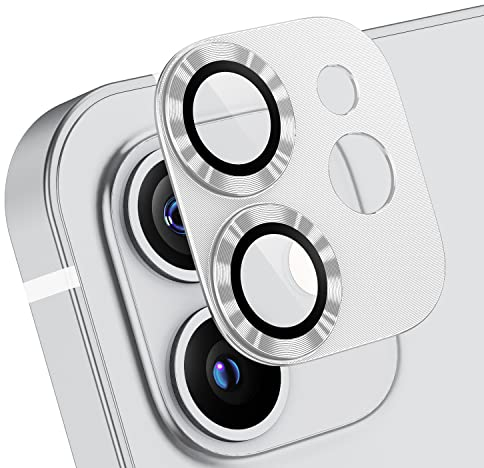 AFARER iPhone 12 kameraschutz Metall 2 Stück,lens protector für iPhone 12,9H gehärtetes Glas HD Linsenschutz,Starke Haftung,Einfache Anbringung,Anti-Kratzer,Kamera Schutzglas ultradünnes,Silber