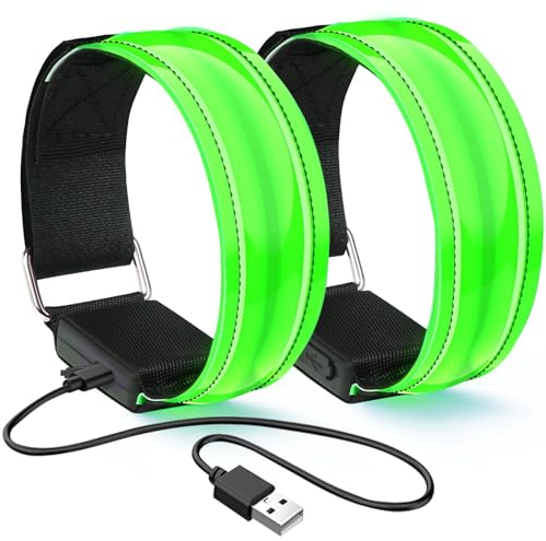 flintronic LED Armband Aufladbar, 2 Stück Reflective LED Leuchtarmband mit USB, Led Armbänder Leuchtband, Sicherheits Licht, Unisex für Nachtlauf, Joggen und Outdoor Sports - Grün