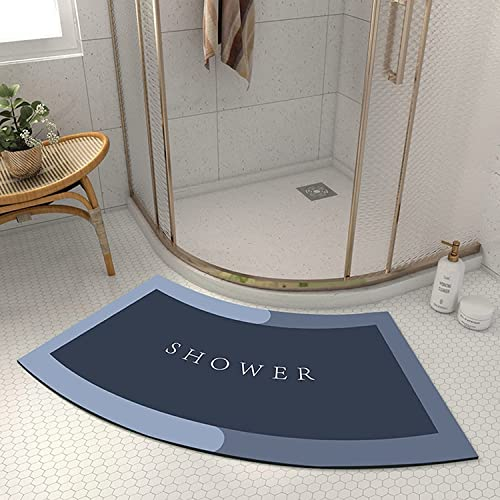 EUPXRHY Tapis de Douche Incurvé Diatomite, Super Absorbant Tapis de Douche Arrondi en Quart de Cercle, Lavable Tapis Douche Angle Antidérapant pour Sortie de Cabine Douche,Bleu,45x100CM