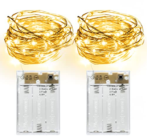 LED Lichterkette, 2er Pack 5M Lichterkette Batterie mit 50LEDs, 3 Programm mit Timer Batteriebetrieben Micro Silberdraht Lichterketten Dekoration für Party, Garten, Weihnachten, Hochzeit (Warmweiß)