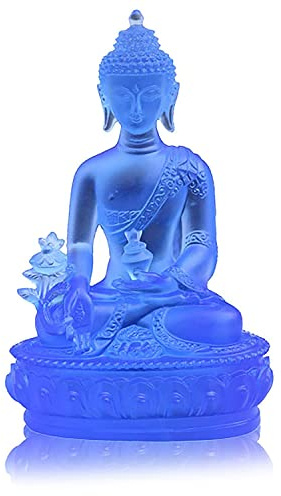 Jojomino Tibetische Medizin Buddha Statue, Durchscheinendes Harz Buddha Skulptur Spirituelles Sammler StüCk - Blau
