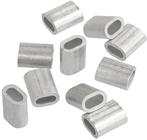 AERZETIX - C65268 - Juego de 10 manguitos de sujeción para cable/alambre en acero Ø3mm DIN 3093 - brida de crimpado - sujetacables colgar pancartas velas de sombra cuerdas - aluminio - color plata