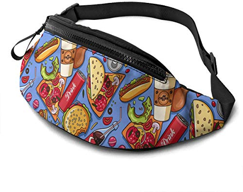 Gürteltasche für Männer Frauen, Fast Food Hamburger Pizza Cola Hüfttasche Tasche mit Gürtel Verstellbare Umhängetasche Crossbody Umhängetasche Brusttasche für Reisen Wandern Radfahren Laufen