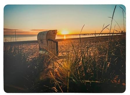 Schreibtischunterlage Motiv: Strandkorb im Sonnenuntergang Urlaub Strand Meer 40 x 60 cm abwischbar
