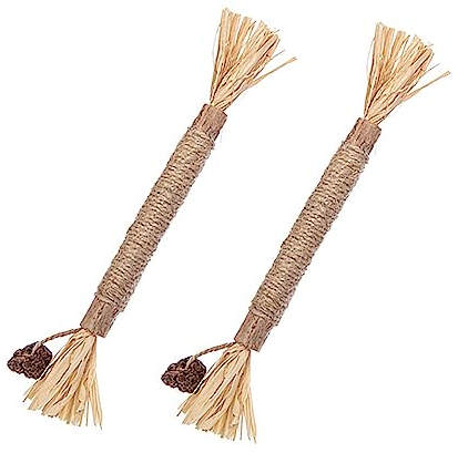 Bâtonnets Matatabi à Mâcher pour Chat - Herbe à Chat Naturelle, Jouets Molaires en Bois pour Grincer des Dents - 2 Pièces