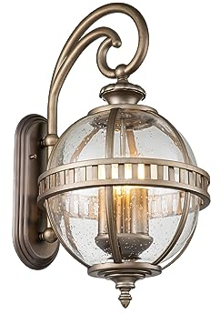 Große Außenwandleuchte im Jugendstil mit Glaskugel, Bronze Höhe 58cm
