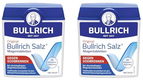 Original Bullrich Salz® | Schnelle Hilfe bei Sodbrennen und säurebedingten Magenbeschwerden | vegan | 180 Tabletten (2er Pack)
