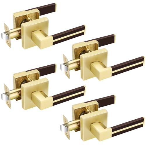 EHOMEWARE Türgriff mit Bronze-Leder, Messing, Durchgangstürhebel, Türgriff-Sets, Flur, Schrank, Türgriff ohne Schloss, schlüssellose Türgriffe für Links- und Rechtshänder, 4 Stück