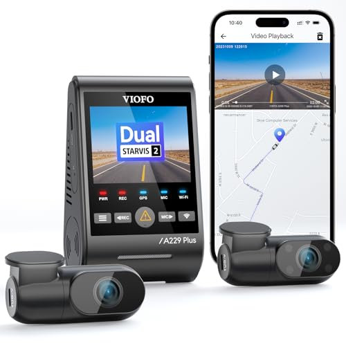 VIOFO A229 Plus 3 Channel Dash Cam, Dual STARVIS 2 Sensors, 3-Channel HDR, 1440P+1440P+1080P Front Inside and Rear Car Camera, 5GHz Wi-Fi, Voice Control, Ultra-Precise GPS, 24 Hours Parking Mode