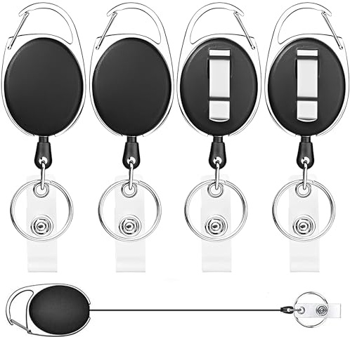 KINDOYO 4 Stück Schlüsselanhänger Ausziehbar - Einziehbarer Ausweishalter Schlüsselband Ausziehbar, Ausweis Jojo mit Schlüsselring, ID Card Badge Clips für Schlüssel, Kartenhalter und Gürtelclip