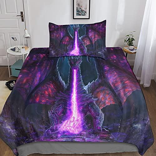 HOTGE Bettwäsche Single(135x200cm) Drache Jungen Flying Drache Mädchen Bettwäsche Set 3D Druck Microfaser Bettbezug Und Kissenbezug Mit Reißverschluss