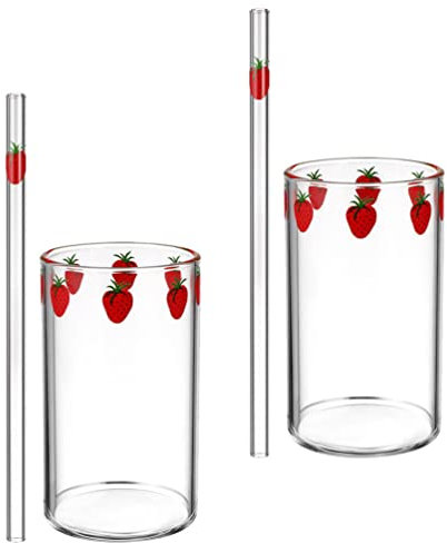Ciieeo Bicchiere in Con Design A Fragola Bicchiere Per Succo Cannuccia Per Bevande Fredde E Cocktail