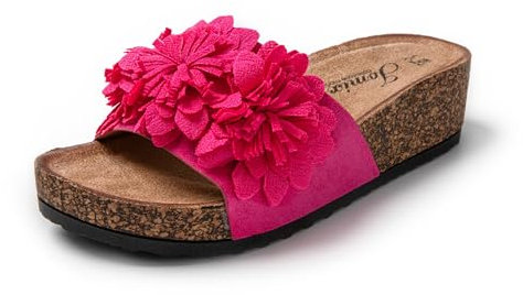 JOMIX Sommer Pantoletten Damen Blumen Sandalen Plateau Clogs Elegant Slide Blumen Pantoffeln (Rose, 38 EU, SD9172)