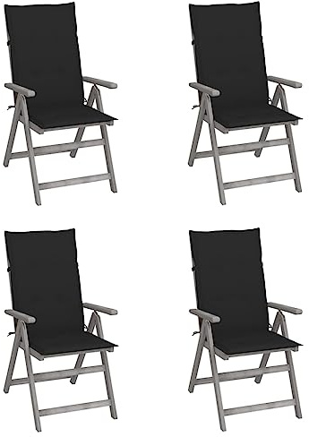 CKioict Stapelstuhl Bistrostuhl Balkonmöbel Verstellbare Gartenstühle 4 STK. mit Auflagen Massivholz AkazieGeeignet für Balkone, Rasenflächen, Gärten