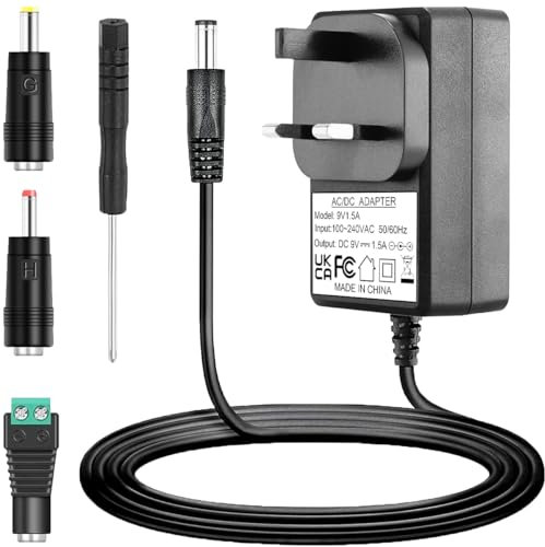 Youmile 9V 1.5A DC Power Supply Adapter AC 100V-240V to DC 9Volt 1.5Amp Adapter with DC adapter DC solderless terminal screwdriver,for Security Camera BT Speaker Webcam Router Scanner