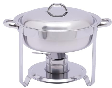 5 litres Edelstahl Chafing Dish Runde Food Warmer Heat Container Speisenwärmer,Chafing Dish, Rund, mit Glasdeckel mit Kraftstoffpastenbehälter und Deckel,Warmhaltebehälter,Speisewärmer, Silber