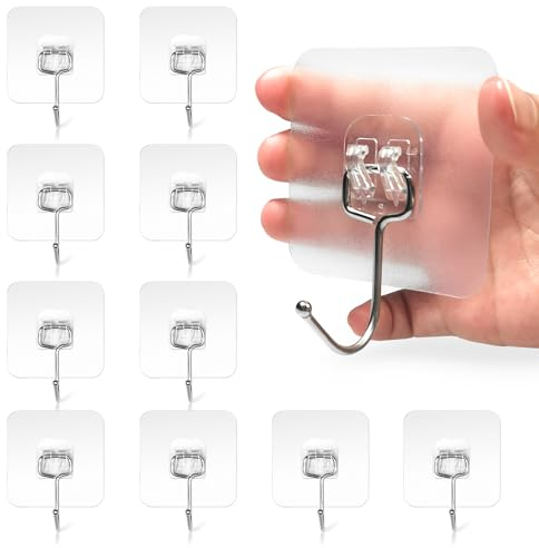 LYASIL Magischer Haken Klebehaken Transparent 10 Stk(10kg Max), Multifunktionale Handtuchhaken Selbstklebend Ohne Bohren,Wasserdicht Wandhaken für Küche, Bad,Türwand,Wohnmobil Aufhänger