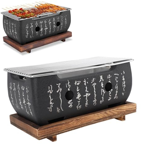 Im Japanischen Stil, Haushalts-Grillwerkzeug, Holzkohle-Grillofen, Rechteckiger Hibachi-Grill aus Aluminiumlegierung für Yakiniku, Robata, Yakitori, Takoyaki und BBQ (M)