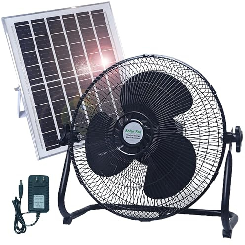 AFSEMOS Ventilatori solari da esterno da 30,5 cm per patio, alimentazione solare e CA con ricarica combinata, ventilatore ricaricabile grande è adatto per ventilazione, campeggio, luoghi di lavoro