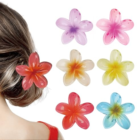 DADAPANGHU 6 Stück Blumen Haarklammer Blume, Flower Hair Clips, Hawaii Haarspange Blume, Rutschfeste Blumenhaarklammer, Egg Flower Hair Claw Clips für Dickes Haar, Hair Accessories für Frauen Mädchen