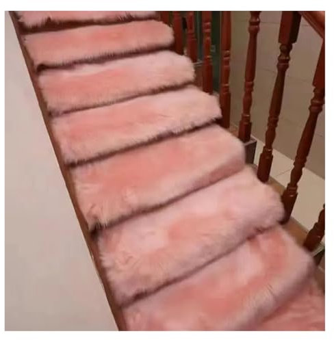 WJLYDM Stufenmatten 1pcs Stair Carpet Stepping Mat Steps Plush Floor Mats Imitation Wool Foot Carpet Glue-Free Self-Adhesive Customizable Sizes FüR Treppen(Pink,Arc-24x75cm)