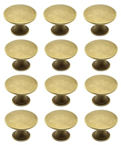 maxtachi 12 Pcs 30MM Gold Cabinet Door Knob, Round Kitchen Cabinet Knobs with Matching Screws, Vintage Antique Door Knobs for Cupboard Cabinet Drawer, Single Hole Drawer Knobs