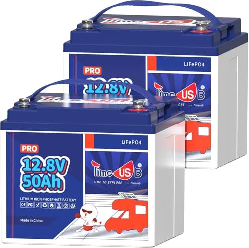 Timeusb Batería Litio 12V 50Ah Pro Batería LiFePO4,Bateria Recargable de 12V con 50A BMS,Hasta 15000 Ciclos Profundo para Autocaravana,Sistema Solar,Camper,Cortadora de Césped (Paquete de 2)