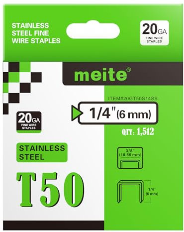 meite Edelstahl Tackerklammern Typ G 11–6 mm, T-50 Tackerklammern, Typ 140/6 mm für Tackerklammer, 20 Gauge, 10,5 mm Rückenbreite, rostfreie Polsterklammern für maritimen Einsatz (1.512 Stück)