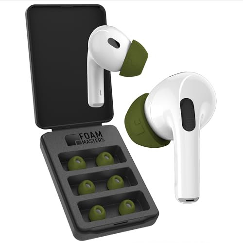Foam Masters Ultra-Premium-Ohrstöpsel aus Memory-Schaum für AirPods Pro 1. und 2. Generation, 3 Paar, Black Magic Version 6.0, sicher, Komfort, bessere Geräuschunterdrückung, Ersatzknospen, OD Green,