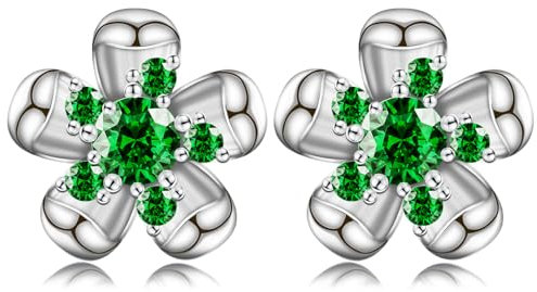 MASOP Ohrstecker Blumen Zirkonia Grün Ohrringe Stecker mit AAA Zirkonia 10mm Damen Frauen Mädchen