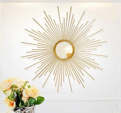 Goldene Sonne Wandspiegel für dekorative Wanddekoration - 3D Runder Spiegel