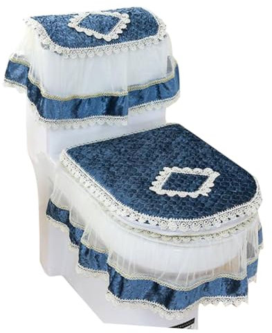 RORPOIR WC-Sitzbezug spülkasten Abdeckung Badezimmer Dekoration Bathroom Decoration Badezimmer verschönern Dekoration Blaue Toilettensitzauflagen WC-Sitzkissen Toilettentankabdeckung Blue